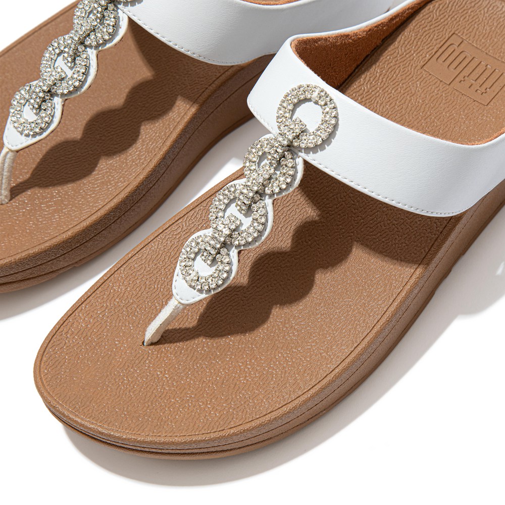 Fitflop Womens Sandals - Fino Sparkle Toe-post - White - 576-PETBKJ